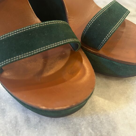 Prada Green Suede Wedge Platform Sandals Vintage 90s/Y2K 8.5 - Picture 8 of 11